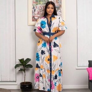 Maxi Dress || Size 46 (size 14) || Blue, White, Orange, Pink, Purple